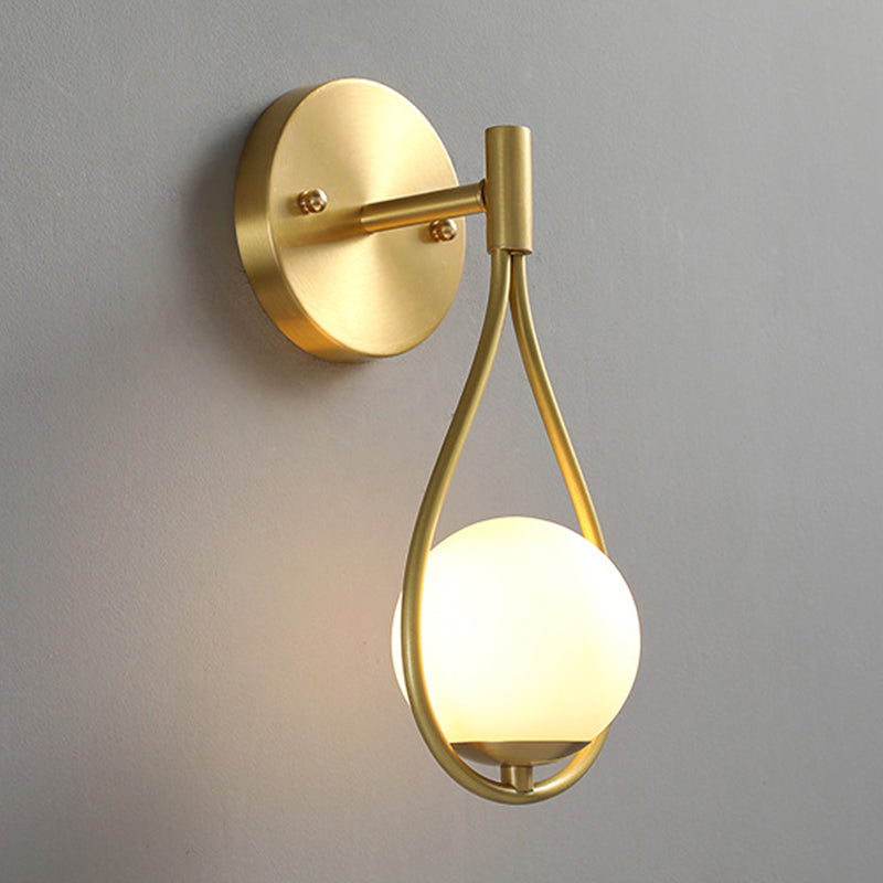10.6 Inches Height Brass Wall Sconce with Frosted White Glass Shade Nordic Simplicity Style Wall Mount Lamp in Gold
