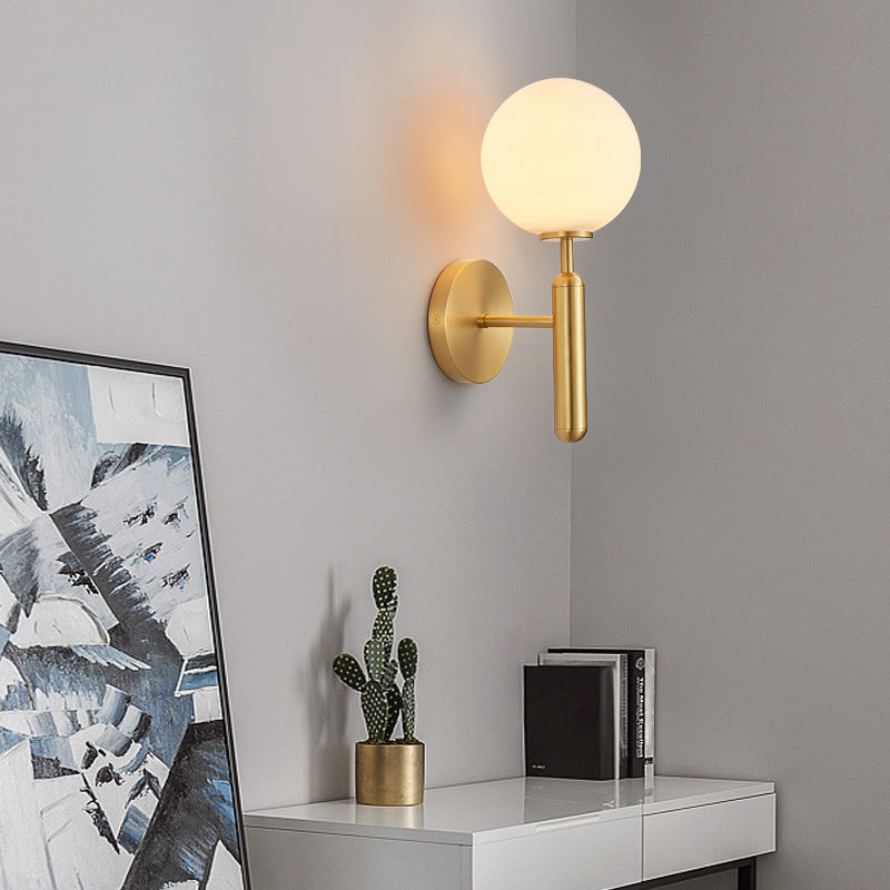 Nordic Style Single Light Brass Wall Lamp Glass Globe Shade Simplicity Lighting Fixture with Fixed Arm