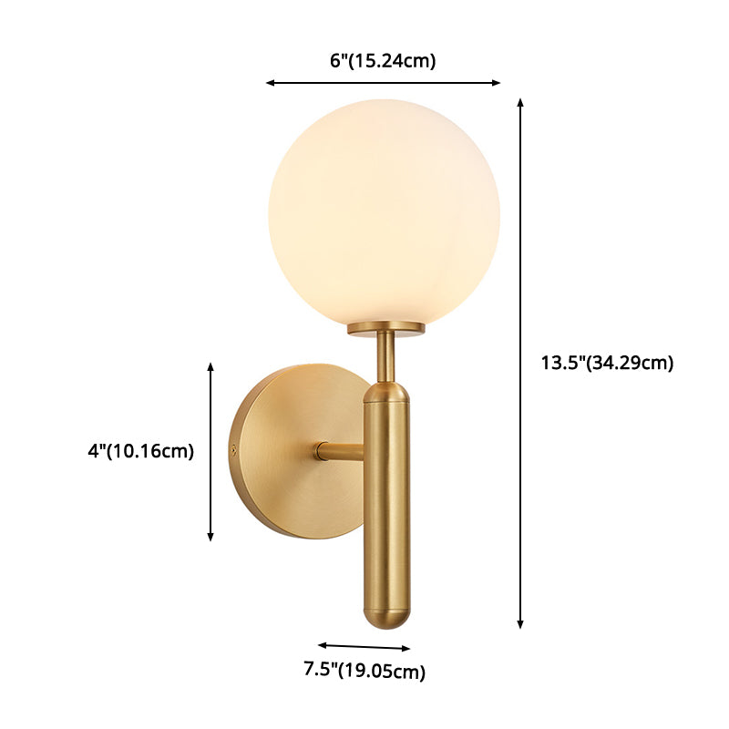 Nordic Style Single Light Brass Wall Lamp Glass Globe Shade Simplicity Lighting Fixture with Fixed Arm