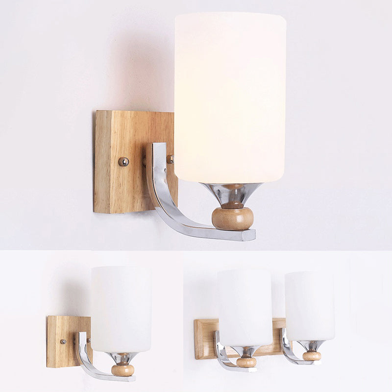 Contemporary Cylindrical Wall Mounted Lights White Glass Flush Mount Wall Sconce for Bedroom