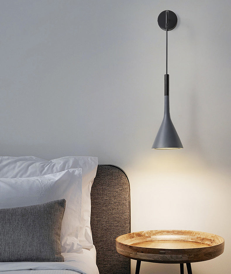 Macaroon -stijl kegel wandlamp 6 "brede metalen schaduw minimalisme wandmontage verlichting met 23,5" verstelbare gesuspendeerde draad