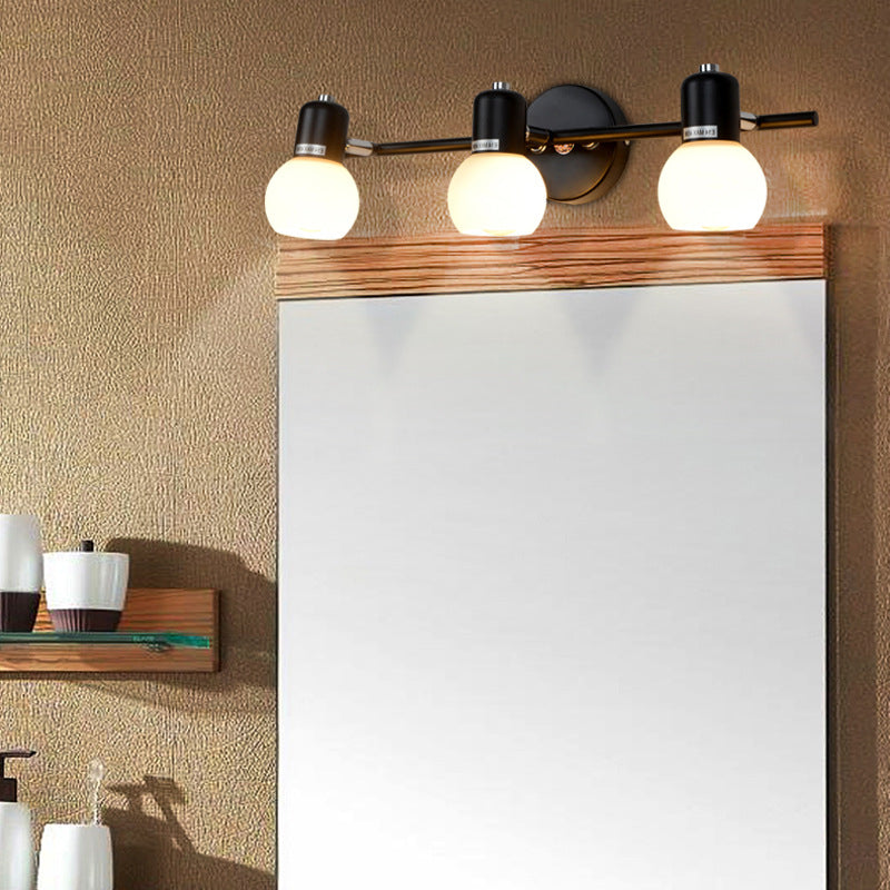 White Glass Shade Contemporary Style Wall Sconce Black Metal Base Mirror Light