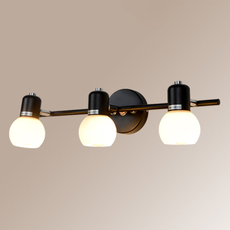 White Glass Shade Contemporary Style Wall Sconce Black Metal Base Mirror Light