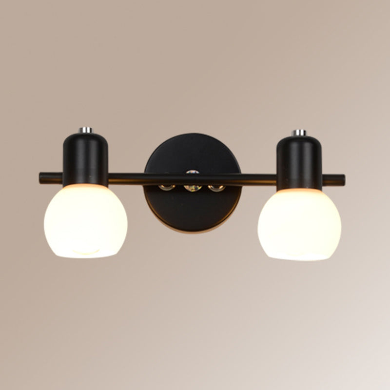 White Glass Shade Contemporary Style Wall Sconce Black Metal Base Mirror Light