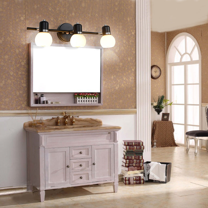 White Glass Shade Contemporary Style Wall Sconce Black Metal Base Mirror Light