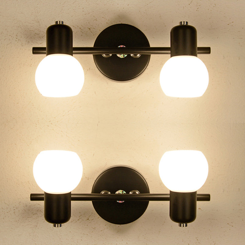 White Glass Shade Contemporary Style Wall Sconce Black Metal Base Mirror Light
