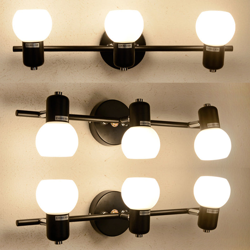 White Glass Shade Contemporary Style Wall Sconce Black Metal Base Mirror Light