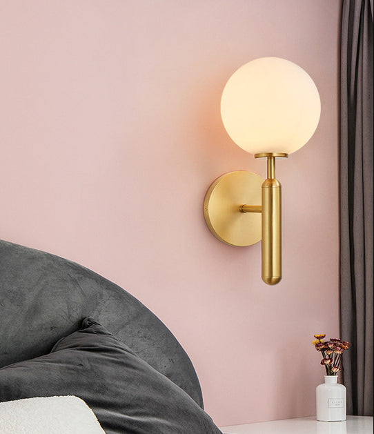 Nordic Style Single Light Brass Wall Lamp Glass Globe Shade Simplicity Lighting Fixture with Fixed Arm