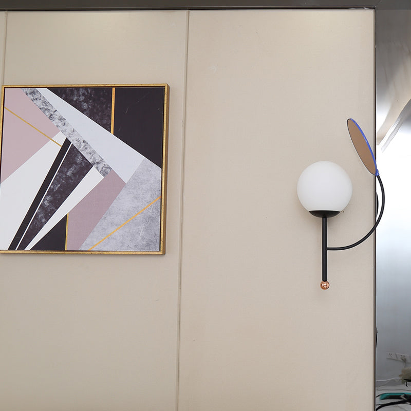 Gold/Black Global Wall Sconce Retro 1 Light Matte White Glass Wall Light Fixture with Reflector