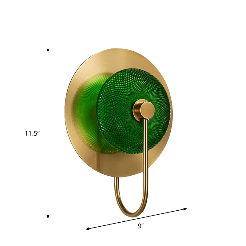 Bell Shape Wall Light Sconce Post Modern Green/Clear Prismatic Glass 1-Light Brass Wall Lamp