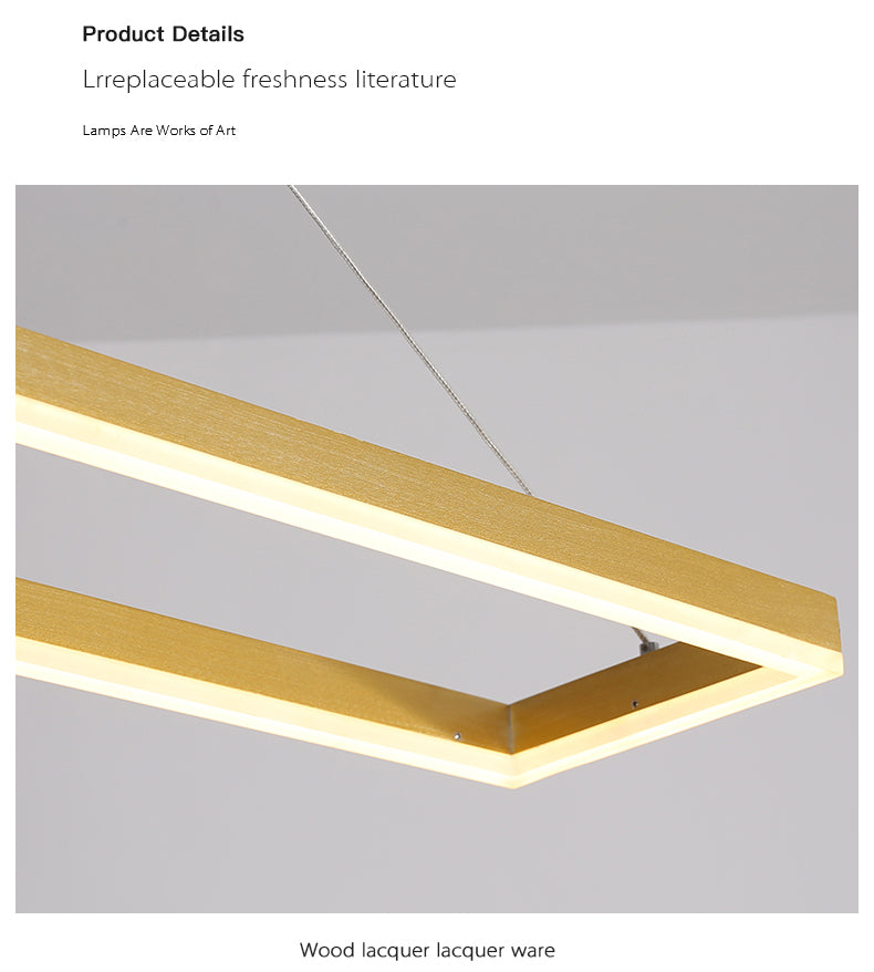 Lampada a led minimalista Ampiccatura Ampia dell'Isola Rettangolo d'oro con tonalità metallica