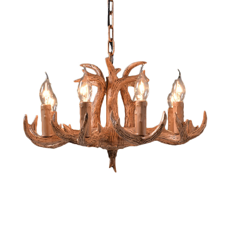 Lodge Stylish Antlers Kronleuchter Beleuchtung 8 Lichter Harzheizenleuchte mit offener Glühbirne in Holz