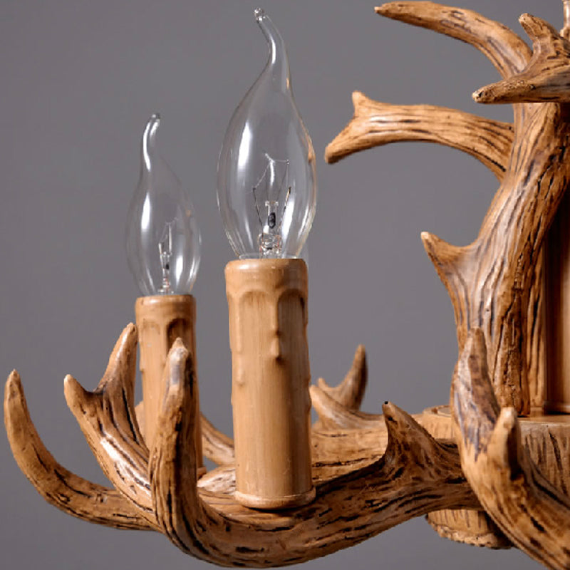 Lodge Stylish Antlers Kronleuchter Beleuchtung 8 Lichter Harzheizenleuchte mit offener Glühbirne in Holz