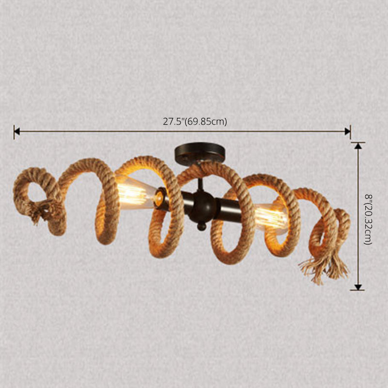 Vintage Hemp Rope Chandelier Indsutrial Retro 2 Light Linear Island Lamp for Restaurant