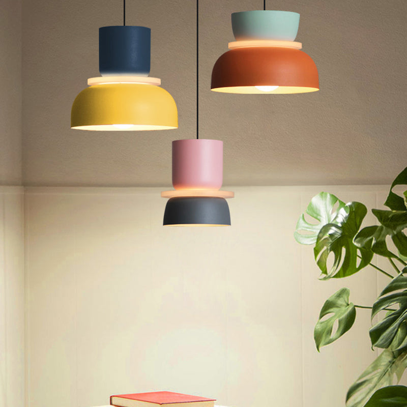 Macaron 1-Light Pendant Lighting Fixture Geometric Ceiling Light with Metal Shade