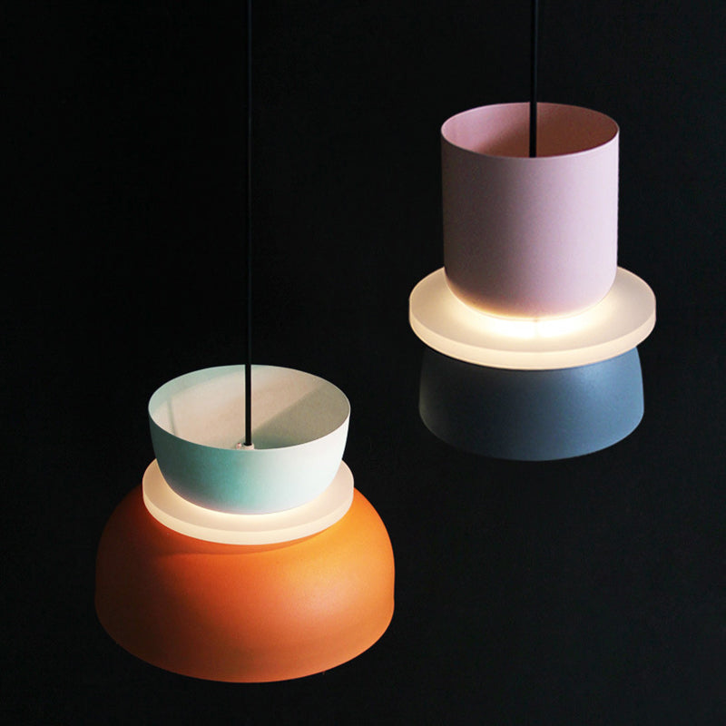 Macaron 1-Light Pendant Lighting Fixture Geometric Ceiling Light with Metal Shade