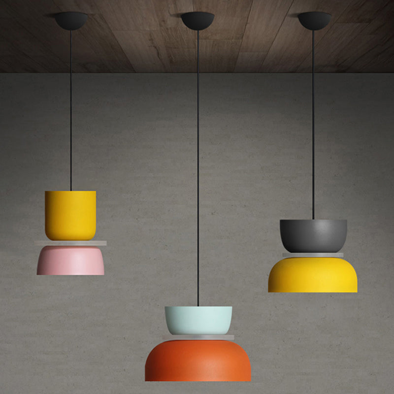 Macaron 1-Light Pendant Lighting Fixture Geometric Ceiling Light with Metal Shade