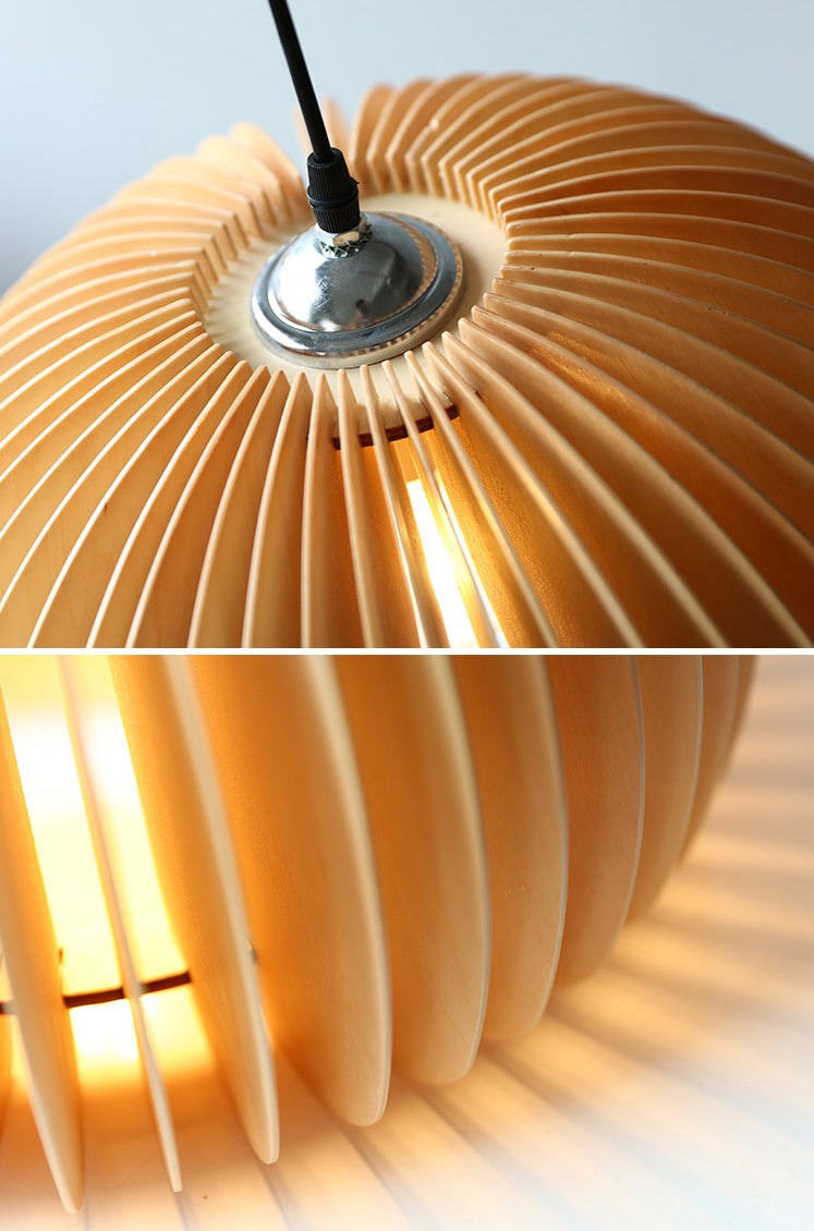 Beige Holzkürbis hängende helle chinesische style 1 leichte Restaurant Decke Anhängerlampe