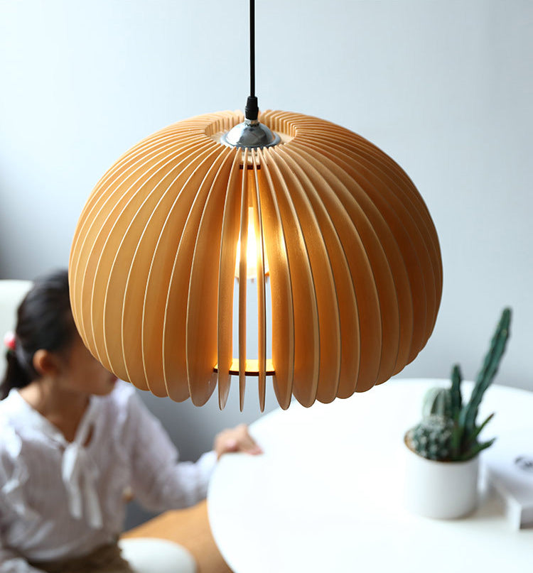 Beige Holzkürbis hängende helle chinesische style 1 leichte Restaurant Decke Anhängerlampe