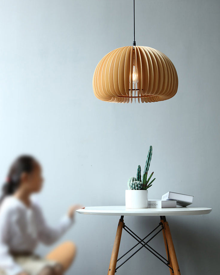 Beige Holzkürbis hängende helle chinesische style 1 leichte Restaurant Decke Anhängerlampe