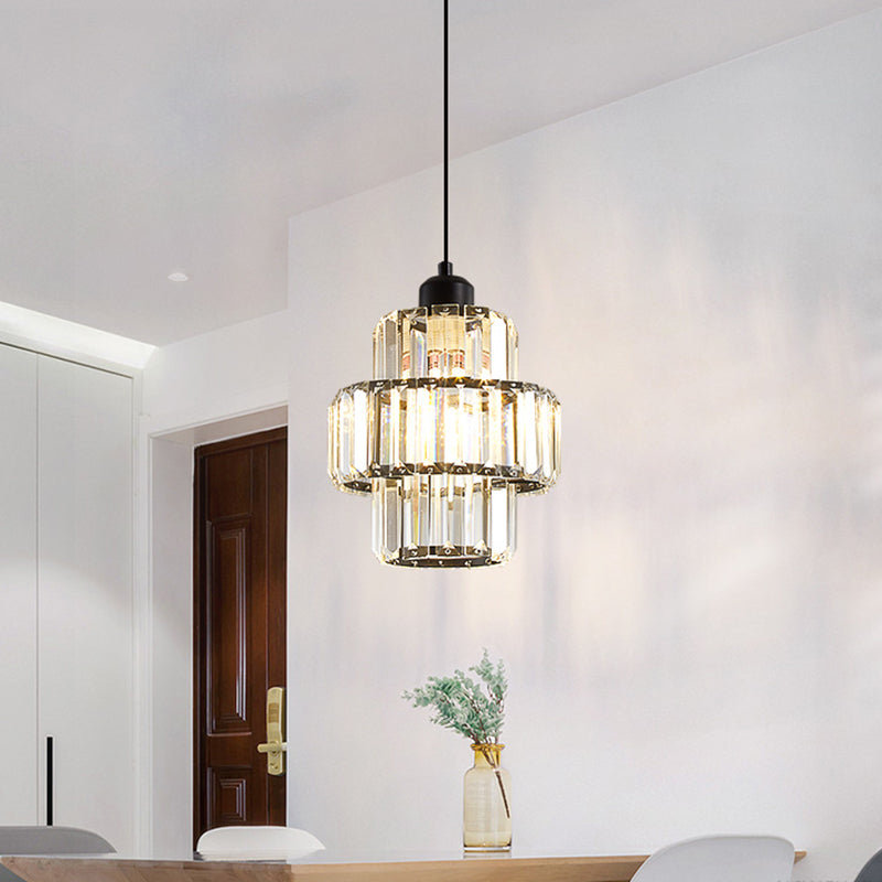 Prismatische K9 -Kristalldecke Anhänger Licht Modernismus Zylindrisch hängende Licht zum Esstisch