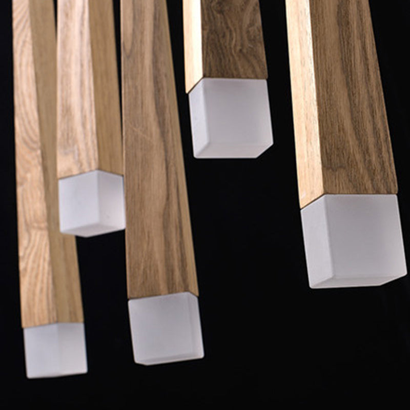 Torch Shaped Solid Wood Hanging Light White Acrylic Shade Creative Lighting Fixture for Coffee Shop Restaurant