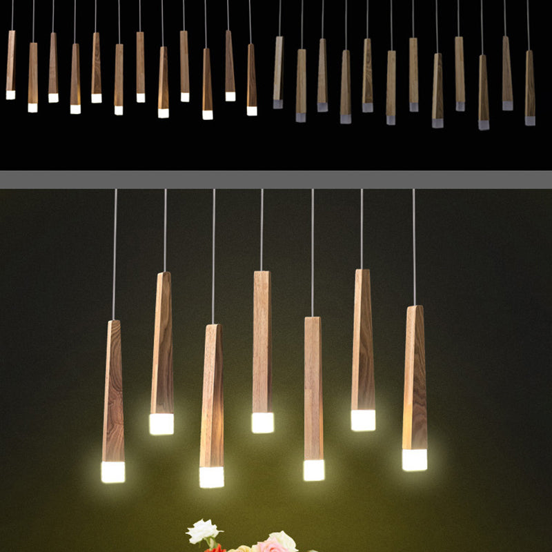 Torch Shaped Solid Wood Hanging Light White Acrylic Shade Creative Lighting Fixture for Coffee Shop Restaurant