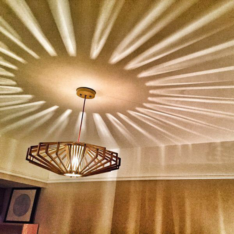 Beige Wood Shade Uccidmento a sospensione Nuovo ristorante di zucca 1 cinese Light Hanging Lampada