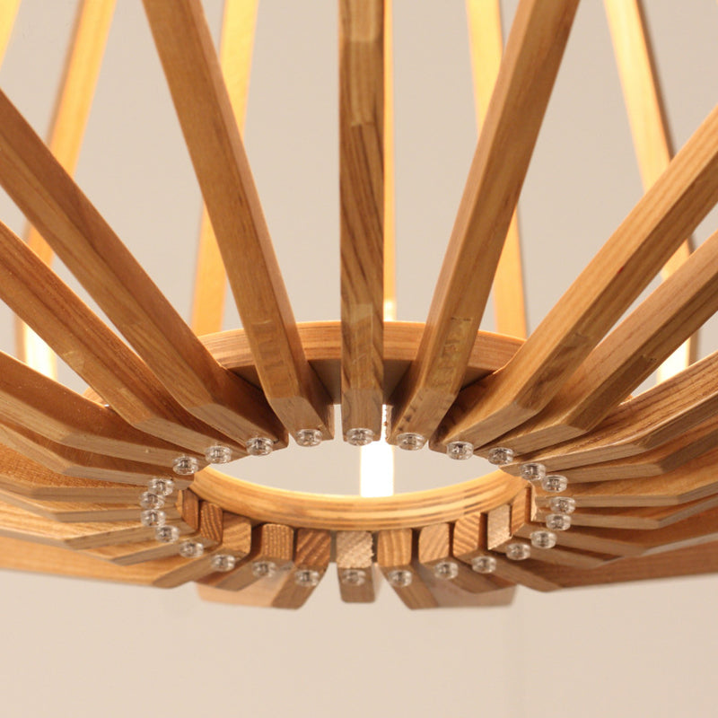 Beige Wood Shade Uccidmento a sospensione Nuovo ristorante di zucca 1 cinese Light Hanging Lampada