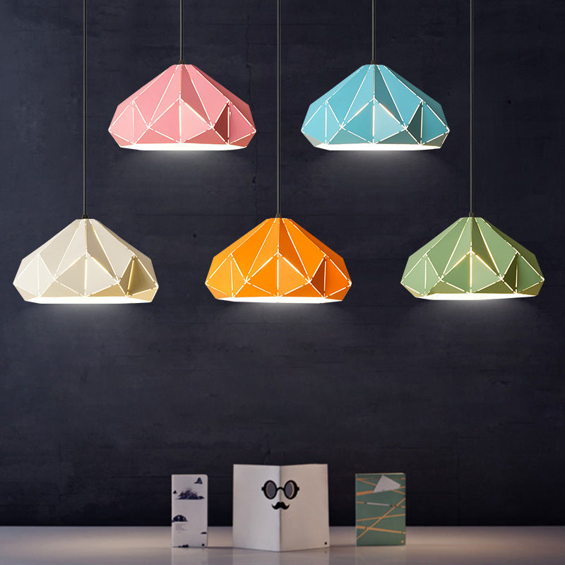 Geometric Shape Metal Hanging Lamp Nordic Macaroon Style 1-Light Pendant for Kitchen Bedroom