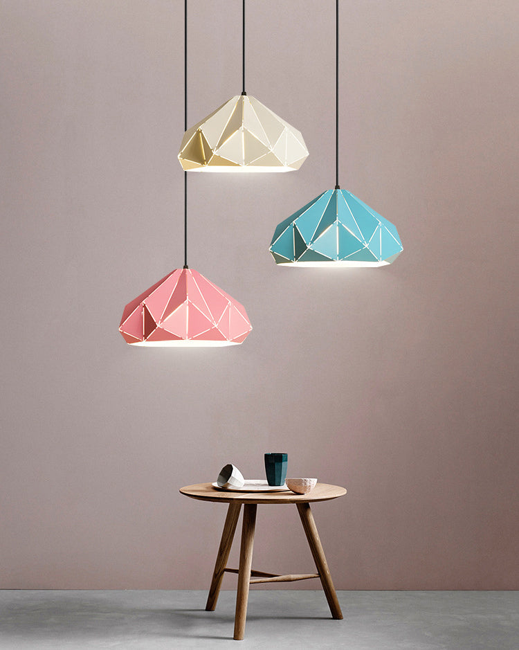 Geometric Shape Metal Hanging Lamp Nordic Macaroon Style 1-Light Pendant for Kitchen Bedroom