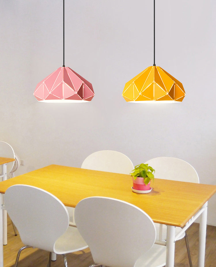 Geometric Shape Metal Hanging Lamp Nordic Macaroon Style 1-Light Pendant for Kitchen Bedroom