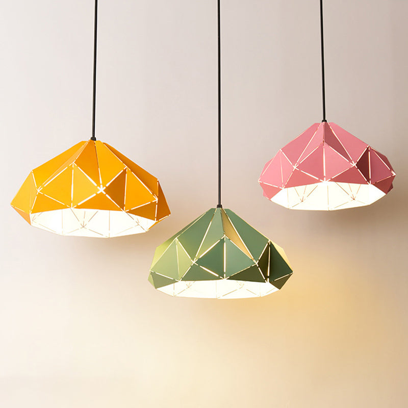 Geometric Shape Metal Hanging Lamp Nordic Macaroon Style 1-Light Pendant for Kitchen Bedroom