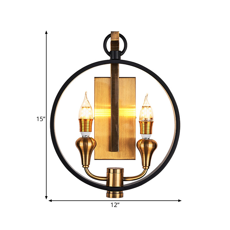 Black Ring Sconce Lighting Farmhouse Style Metal 2 Heads Corridor Mur Murd Murded Lampe avec une ampoule nue