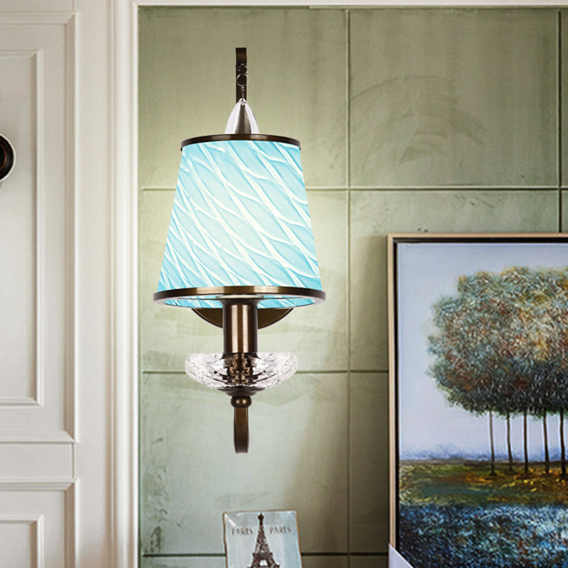 1 Kopfwandbeleuchtung mit Kegelschatten Beige/blau/grünes Glas zeitgenössischer Stil Korridorwandleuchte