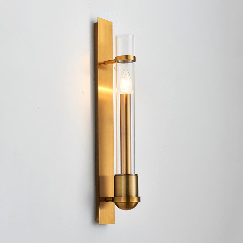 Tubular Clear Glass Wall Sconce Modernism Single Brass Wall Mounted Light Fixture