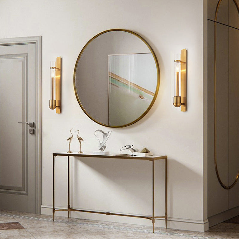 Tubular Clear Glass Wall Sconce Modernism Single Brass Wall Mounted Light Fixture