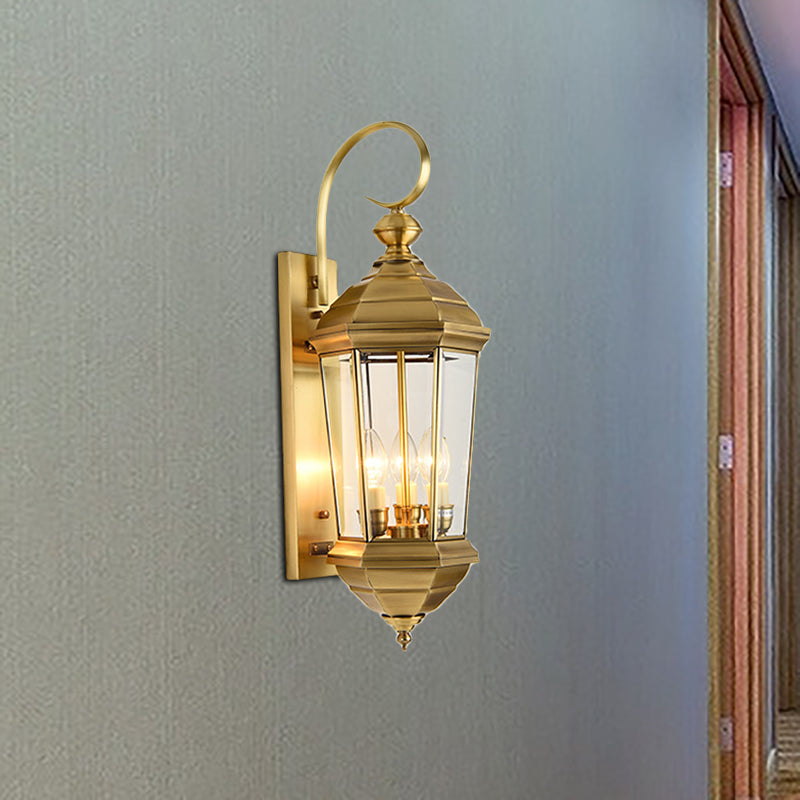 Lantern Outdoor Wall Sconce Light Traditional Metal 1 Bulb Gold Wall Lighting Fixture