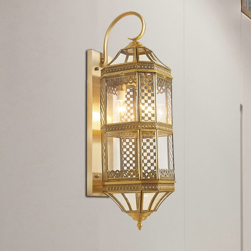 Traditional Geometric Sconce Light Fixture 3-Bulb Metal Wall Lamp in Gold for Foyer