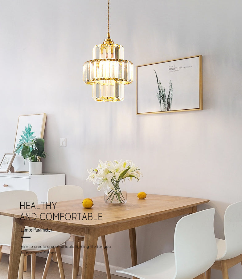 Prismatische K9 -Kristalldecke Anhänger Licht Modernismus Zylindrisch hängende Licht zum Esstisch