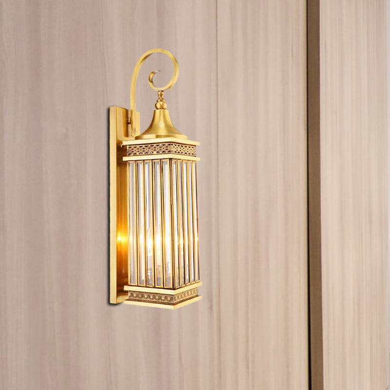 Traditional Rectangle Sconce Light 3-Bulb Metal Wall Lighting Fixture in Gold for Bedroom