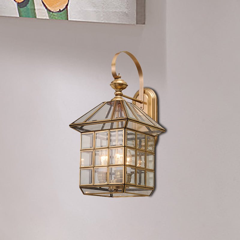 Traditionelle geometrische Wandleuchte Messing 3-Bulb-Metallwandlampe für Wohnzimmer
