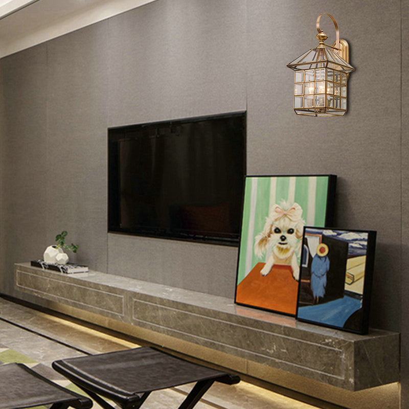 Traditional Geometric Sconce Light Fixture Brass 3-Bulb Metal Wall Lamp for Living Room