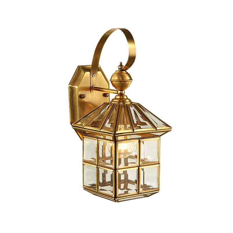 Cage Metal Sconce Light Traditionalism 1-Bulb Brass Bedroom Wall Light Fixture