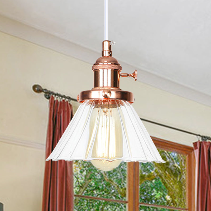Industrialstil CONIC Hanging Lampe Bernstein/klares Glas 1 leichte Café -Shop -Höhenhöhe verstellbare Anhängerbeleuchtung in Schwarz/Bronze/Messing