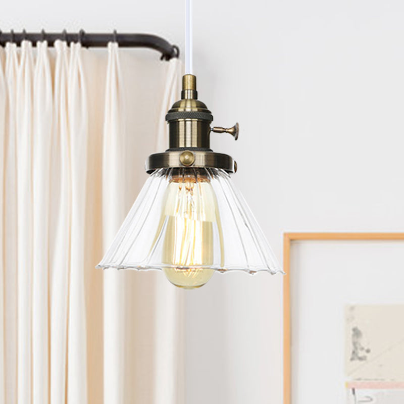 Industrialstil CONIC Hanging Lampe Bernstein/klares Glas 1 leichte Café -Shop -Höhenhöhe verstellbare Anhängerbeleuchtung in Schwarz/Bronze/Messing
