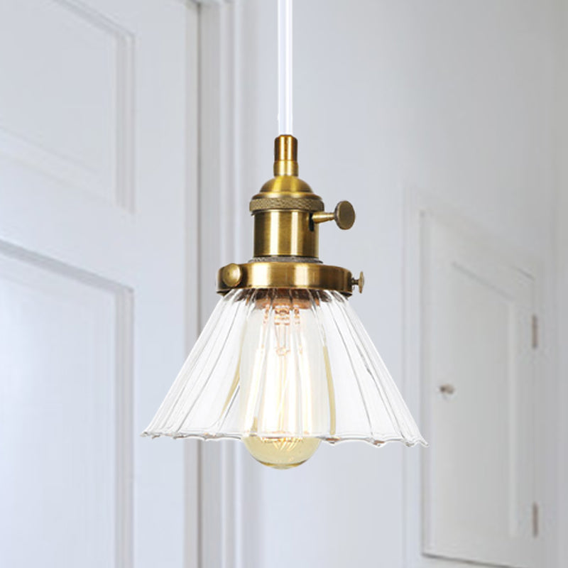 Industrialstil CONIC Hanging Lampe Bernstein/klares Glas 1 leichte Café -Shop -Höhenhöhe verstellbare Anhängerbeleuchtung in Schwarz/Bronze/Messing