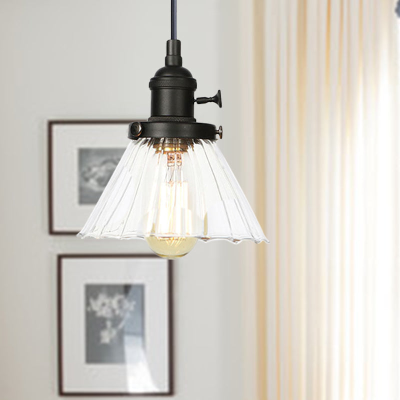 Industrialstil CONIC Hanging Lampe Bernstein/klares Glas 1 leichte Café -Shop -Höhenhöhe verstellbare Anhängerbeleuchtung in Schwarz/Bronze/Messing