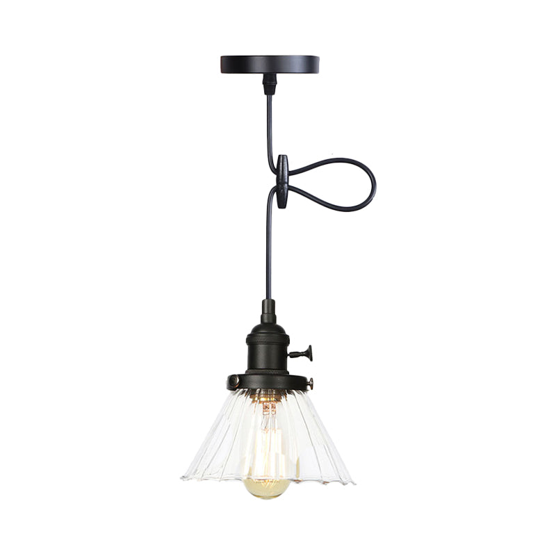 Industrialstil CONIC Hanging Lampe Bernstein/klares Glas 1 leichte Café -Shop -Höhenhöhe verstellbare Anhängerbeleuchtung in Schwarz/Bronze/Messing