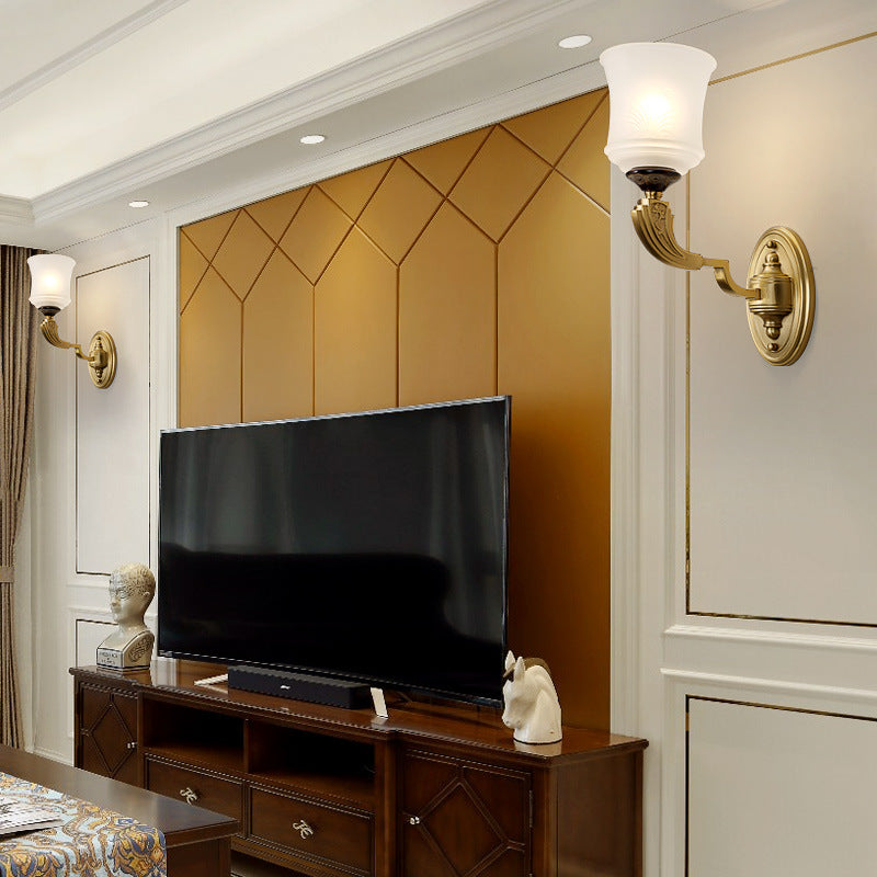 Lodge Style Bell Wall Lighting 1/2-Light Opal Glass Wall Sconce Fixture in Brass for Living Room